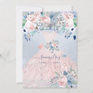 PixDezines Dusty Pink Blaue Pfingstrosen Quinceane Einladung