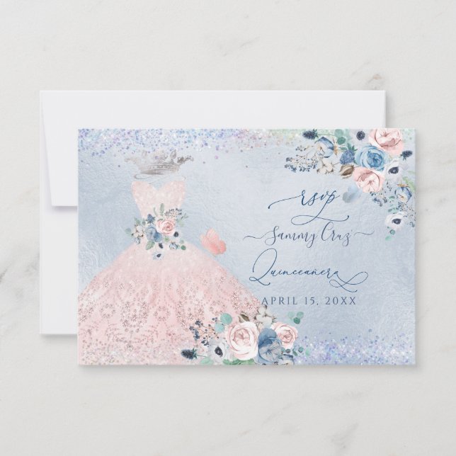 PixDezines Dusty Pink Blue Peonies RSVP Invitation (Devant)