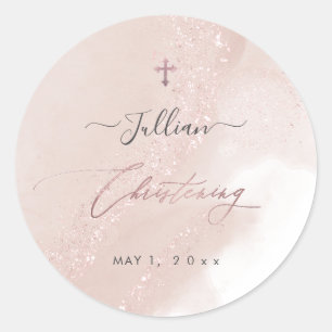 PixDezines Dusty Pink Rosen Gold Taufe Runder Aufkleber