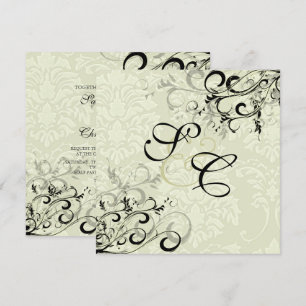 PixDezines EBONY WIRBEL/IVORY BAROQUE DAMASK Einladung