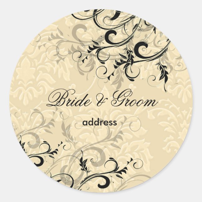 PixDezines EBONY WIRBEL/IVORY BAROQUE DAMASK Runder Aufkleber (Vorderseite)