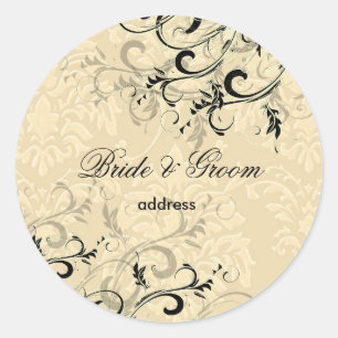 PixDezines EBONY WIRBEL/IVORY BAROQUE DAMASK Runder Aufkleber