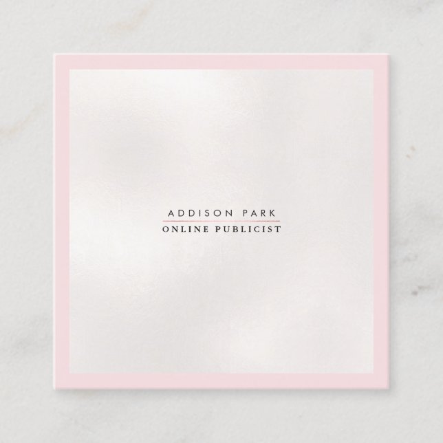 PixDezines Einfaches Elegant, Pearly White+Pink Quadratische Visitenkarte (Vorderseite)