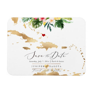 PixDezines Elegant Gold Karibik-Karte Datum speich Magnet