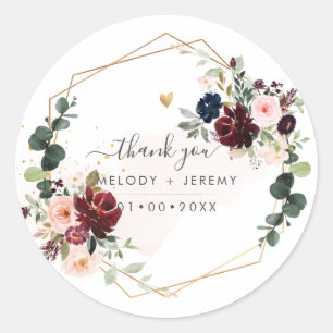PixDezines Elegant H2 Burgundy Blush Navy Blume Runder Aufkleber