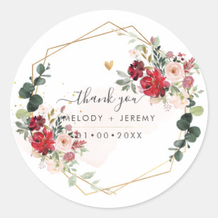PixDezines Elegant H2 Flowers Red n Blush Runder Aufkleber