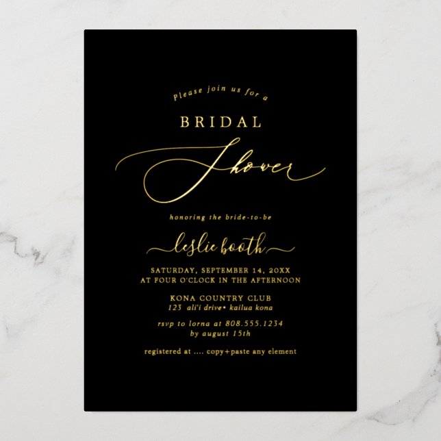 PixDezines Elegant Luxe Calligraphy Brautparty Folieneinladung (Vorderseite)