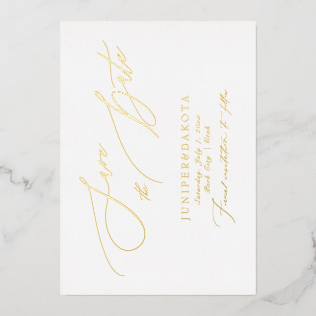 PixDezines Elegant Luxe Calligraphy Save the Date Folieneinladung (Vorderseite)
