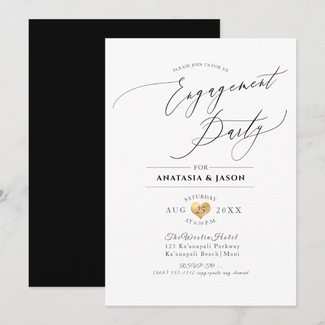 PixDezines Elegant Luxe Calligraphy Verlobung Einladung (Vorne/Hinten)
