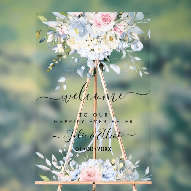 PixDezines Elegant Pink Blue Blumen Acrylschild (Neutral)