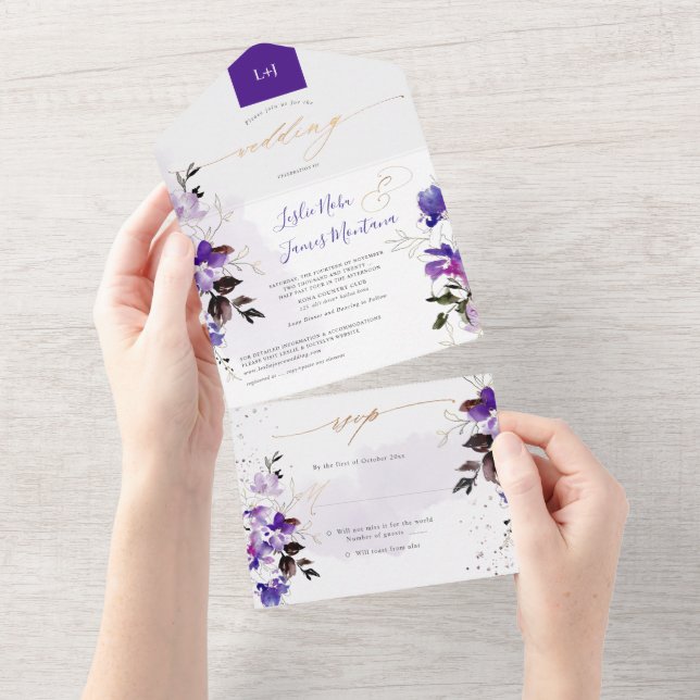 PixDezines Elegant Violet Lila All In One Einladung (Abreißen)