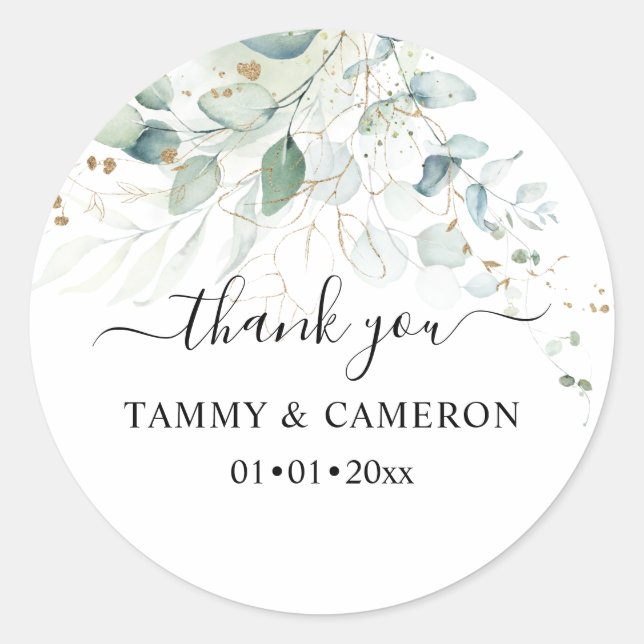 PixDezines Elegant Watercolor Grüne Weinroute Euka Runder Aufkleber (Vorderseite)