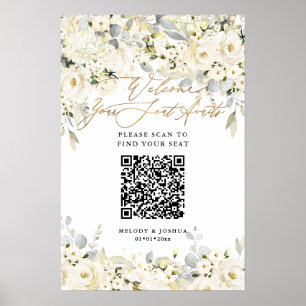 PixDezines Elegante Alabaster-Asche-Blumen-QR-Sitz Poster
