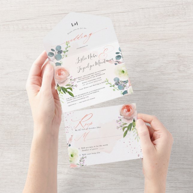 PixDezines Elegante Blush Peonies alle in einer Ei All In One Einladung (Abreißen)