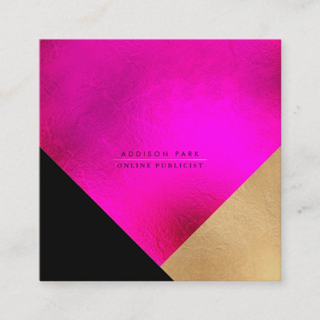 PixDezines Elegante Imitate Gold Hot+Flashy Pink S Quadratische Visitenkarte (Vorderseite)