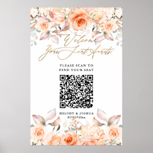 PixDezines Elegante Orangenrosen QR Sitzordnung Poster