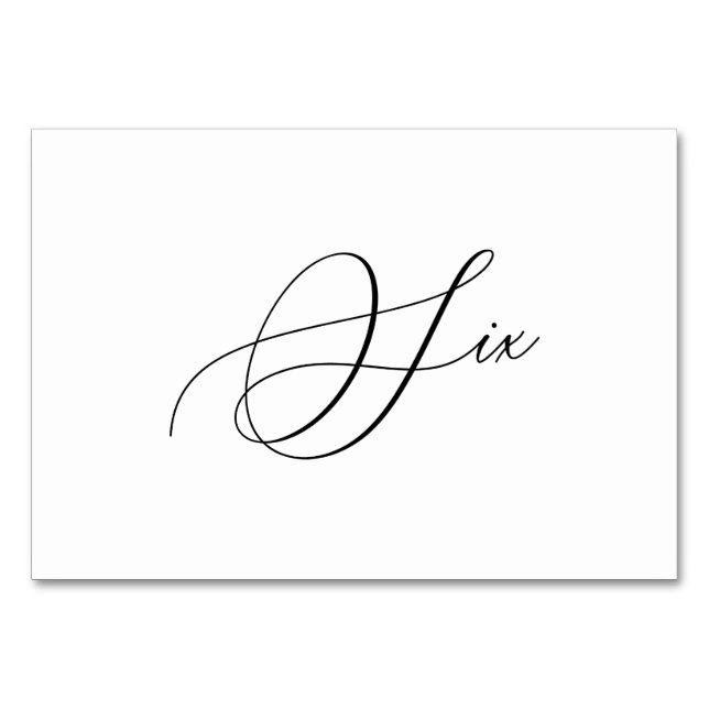 PixDezines Elegante Romantische Kalligraphie 6 Tischnummer (Vorderseite)