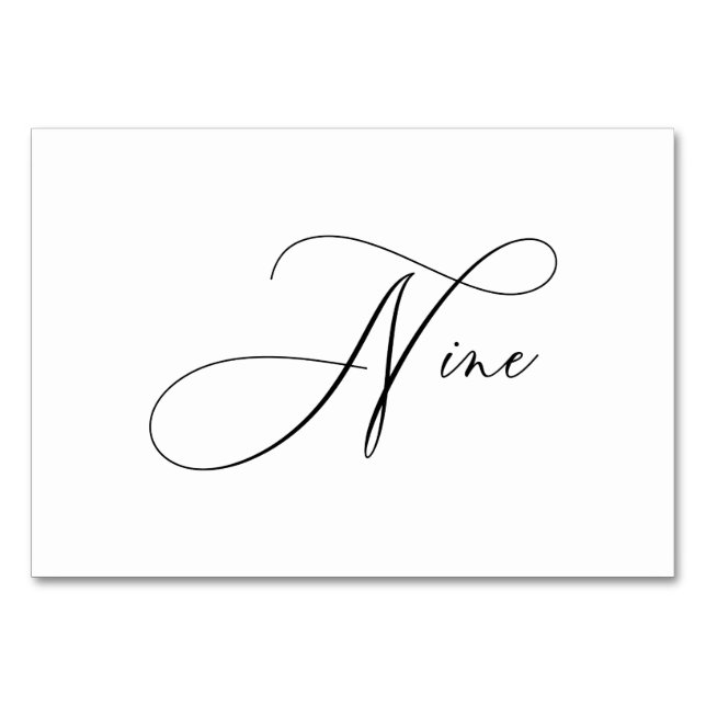 PixDezines Elegante Romantische Kalligraphie Nine  Tischnummer (Vorderseite)