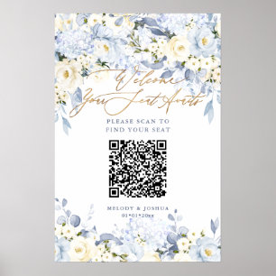 PixDezines Eleganter Dusty Blue Hyde QR Sitzplan Poster