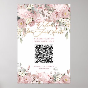 PixDezines Eleganter Dusty Blush Hyde QR Sitzplan Poster