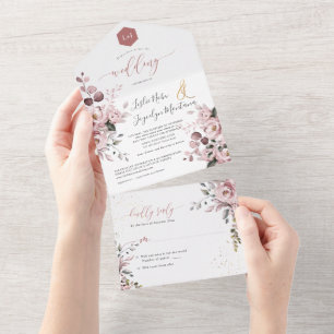 PixDezines Eleganter Dusty Rose+Gum Eucalyptus All In One Einladung