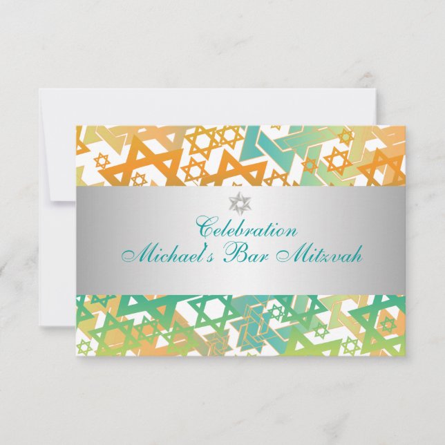 PixDezines Empfang Bar mitzvah/aquamarin+orange Einladung (Vorderseite)