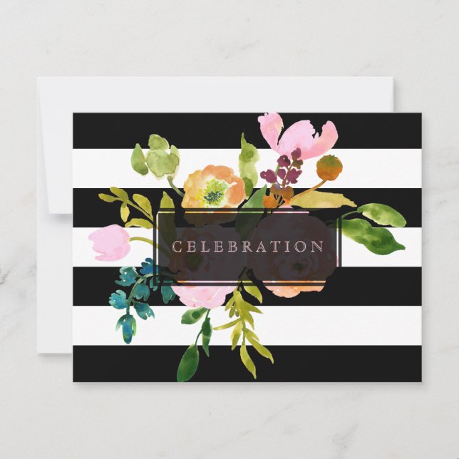 PixDezines Empfang mitzvah/DIYstripes/Blumen Einladung (Vorderseite)