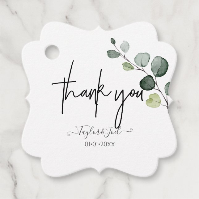 PixDezines Eucalyptus Vielen Dank Signature-Script Geschenkanhänger (Vorderseite)