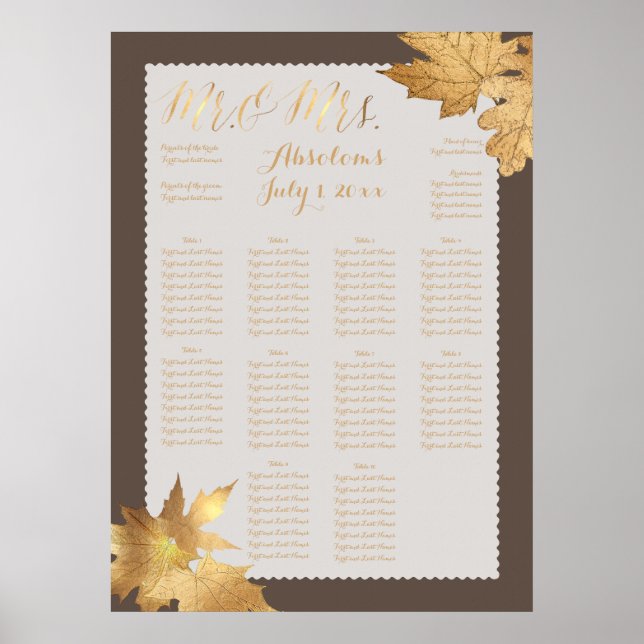 PixDezines Fall Foliage/Imitat Gold/Seating Chart Poster (Vorne)