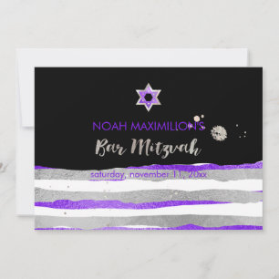 PixDezines falsches Silber/Lila/Streifen Bar Mitzw Einladung