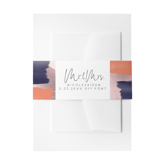 PixDezines Farbblock Navy+Rose Gold Einladungsbanderole (Vorderseite Beispiel)