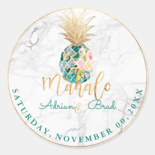 PixDezines Faux Gold Ananas/Marmor/Teal Runder Aufkleber