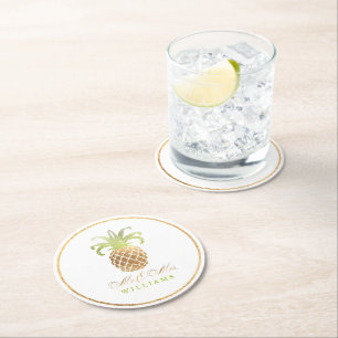 PixDezines Faux Gold/Ananas Runder Pappuntersetzer