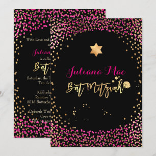 PixDezines Faux Gold+Hot Pink Konfetti Bat Mizwa Einladung