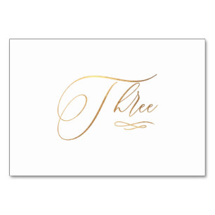 PixDezines Faux Gold Romantische Kalligrafie Drei  Tischnummer
