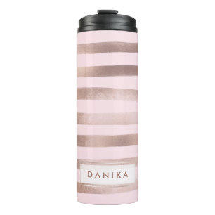 PixDezines Faux Metallic/Rosa-Gold-Streifen Thermosbecher