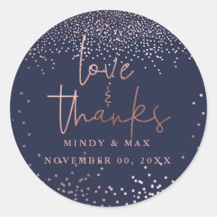 PixDezines FAUX ROSE GOLD KONFETTI LOVE+THANKS Runder Aufkleber
