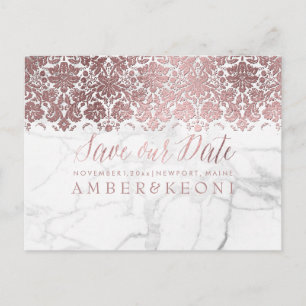 PixDezines Faux-Roségold/Spitze+Marmor/Save Date Ankündigungspostkarte