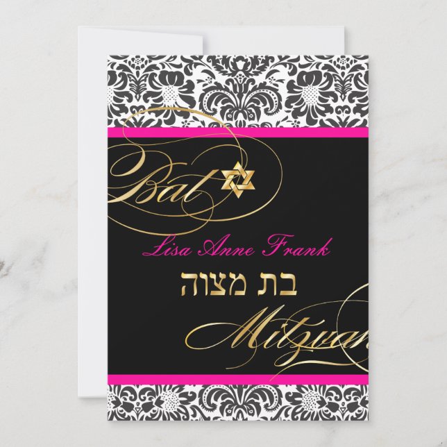PixDezines Fidora Damask, Bat Mitzvah/ DIY Farbe Einladung (Vorderseite)