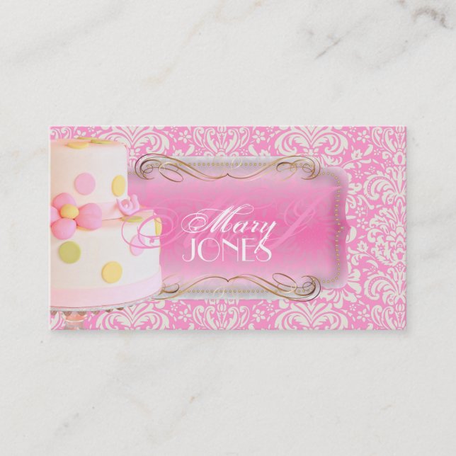 PixDezines Fidora Vintag Damask, Hochzeitstorte Visitenkarte (Vorderseite)
