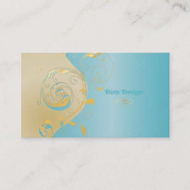 PixDezines Filigree+Wirbel/gold+blau/DIY Visitenkarte (Vorderseite)