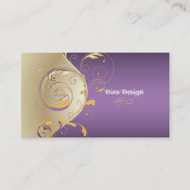 PixDezines Filigree+Wirbel/Gold+lila/DIY Visitenkarte (Vorderseite)