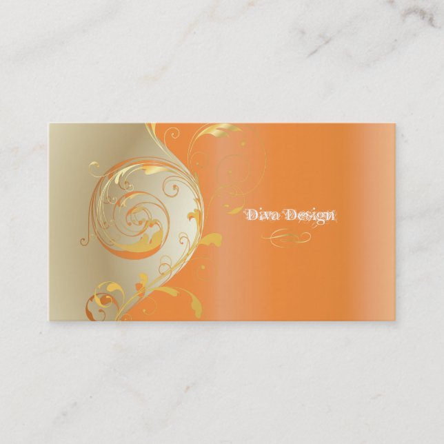 PixDezines Filigree+Wirbel/gold+orange/DIY Visitenkarte (Vorderseite)