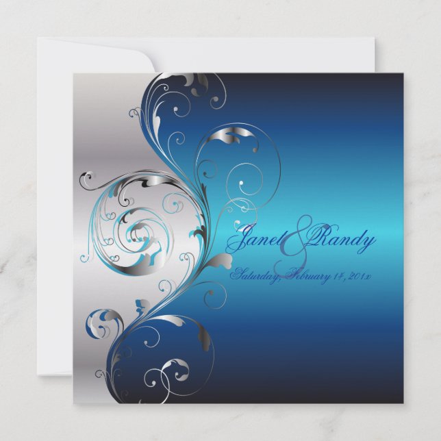 PixDezines Filigree+Wirbel/silber+blau Einladung (Vorderseite)