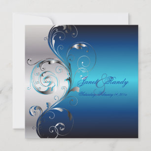 PixDezines Filigree+Wirbel/silber+blau Einladung