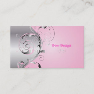 PixDezines Filigree+Wirbel/silber+posa pink Visitenkarte