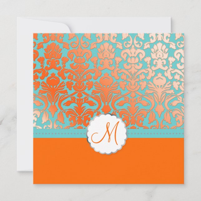 PixDezines Flora Damask/Orangefarbener/dunkler Hin Einladung (Vorderseite)