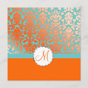 PixDezines Flora Damask/Orangefarbener/dunkler Hin Einladung
