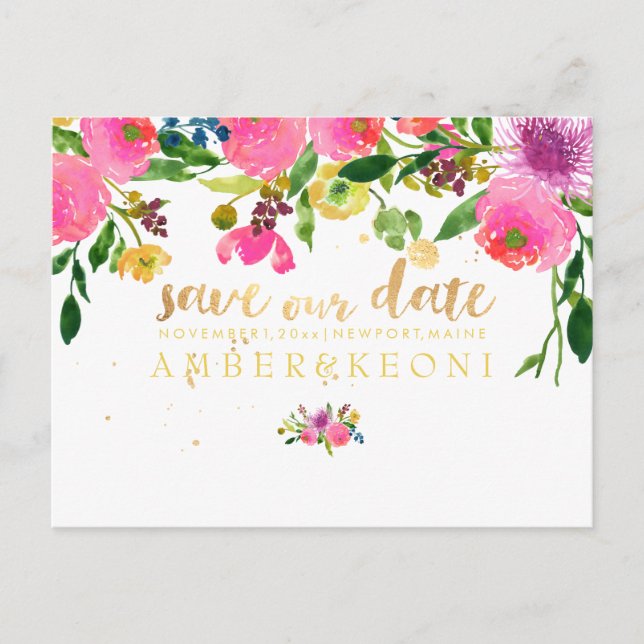 PixDezines floral/Save the Date/Foto Ankündigungspostkarte (Vorderseite)