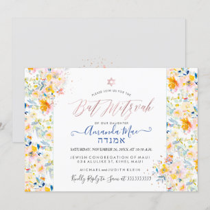 PixDezines Floral Wasserfarbe Mitzvah, Blütencreme Einladung